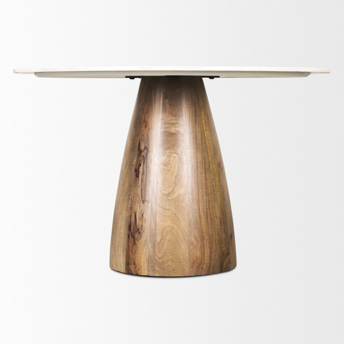 Joss & Main Mellonia Round Marble Top Solid Wood Base Dining Table ...